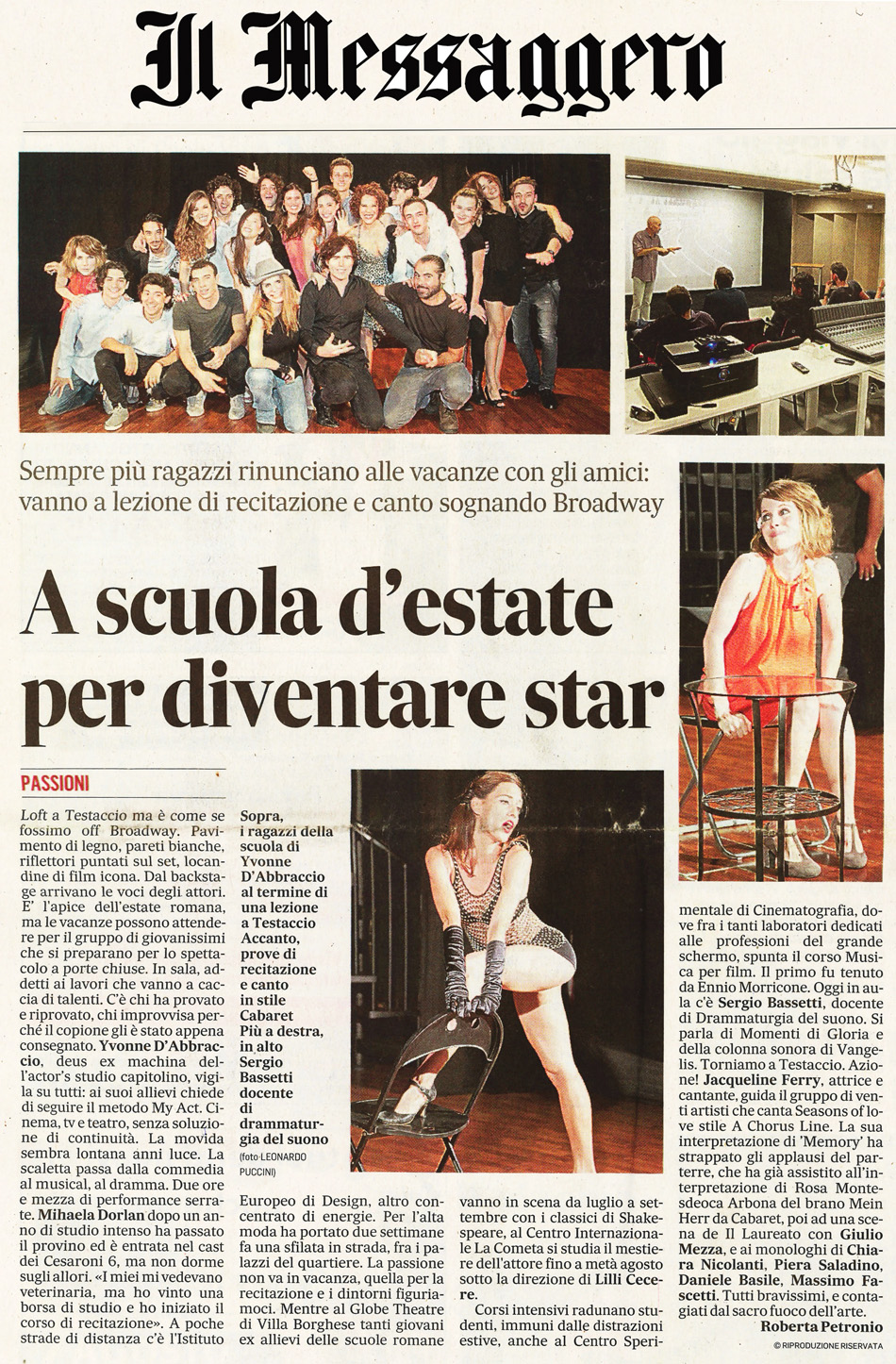 A scuola d'estate per diventare star - YD'ACTORS Scuola di Recitazione - Articolo Messaggero